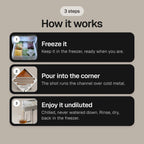 How the Ice Luge works in three steps: freeze it, pour into the corner, enjoy it undiluted