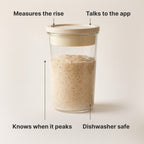 Peak Dough measures the rise, talks to the app, knows when your starter peaks, and the glass jar is dishwasher safe