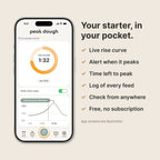 The Peak Dough app: live rise curve, alert when it peaks, time left to peak, a log of every feed, free with no subscription