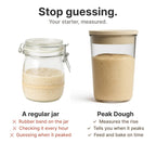 A regular jar with a rubber band next to Peak Dough, which measures the rise and tells you when it peaks